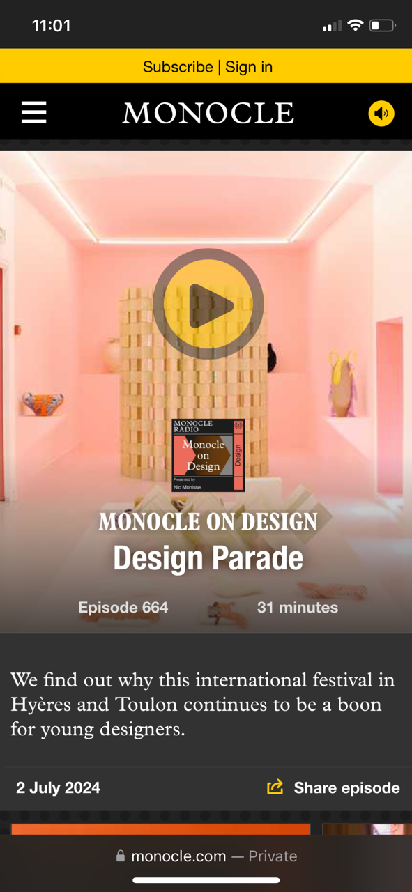 monocle podcast design Parade Hyeres