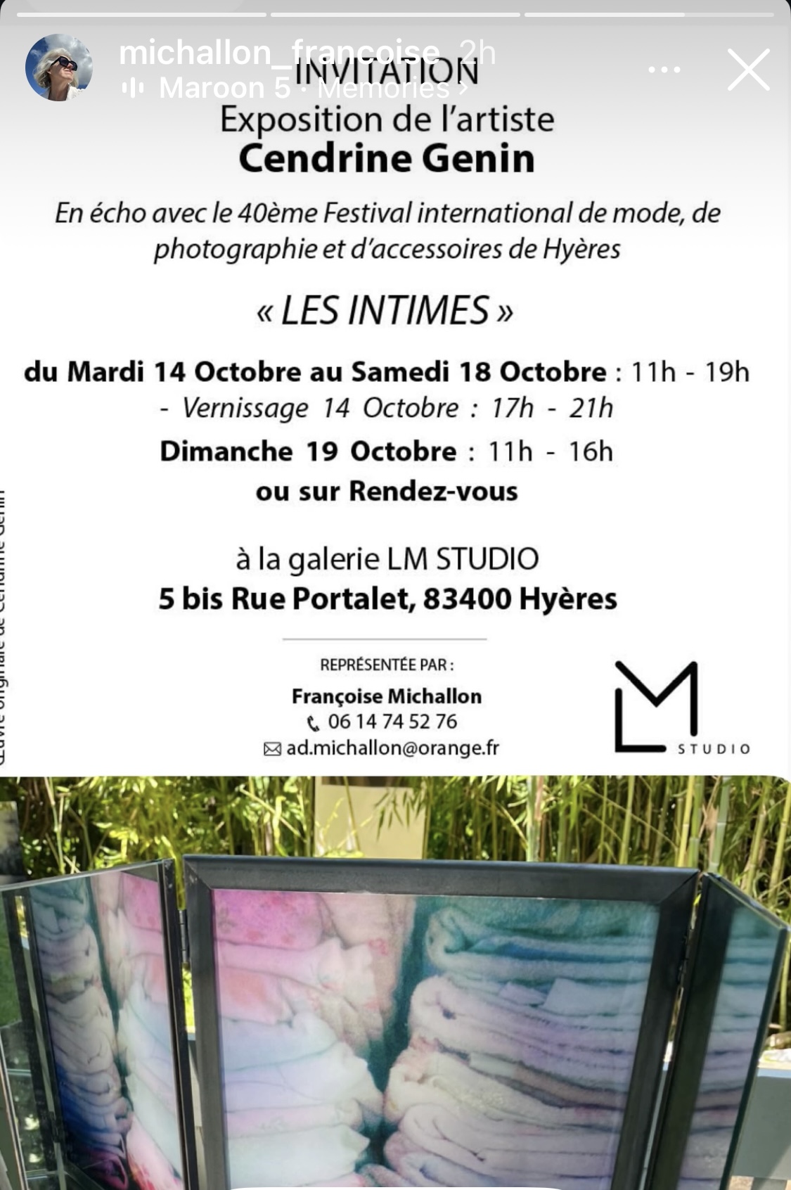 annonce sur Insta par Francoise